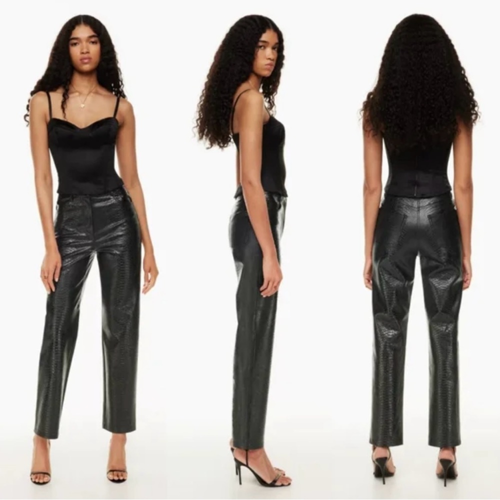 Aritzia Wilfred Melina Faux Vegan Leather Snakeskin Pants Black Size 2